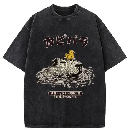 Tokyo-Tiger Relaxed Hot Spring Capybara Washed T-Shirt