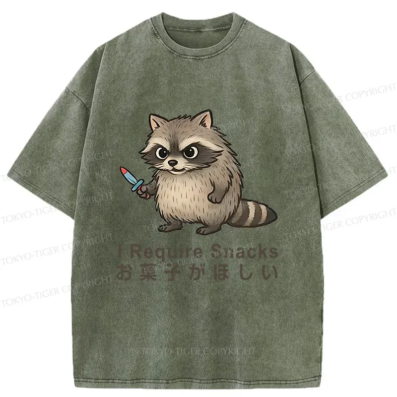 Tokyo-Tiger Raccoons Need Snacks Funny Washed T-Shirt