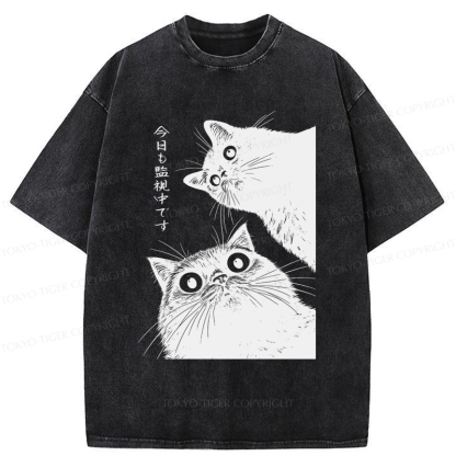 Tokyo-Tiger The Cat is Watching Today Washed T-Shirt