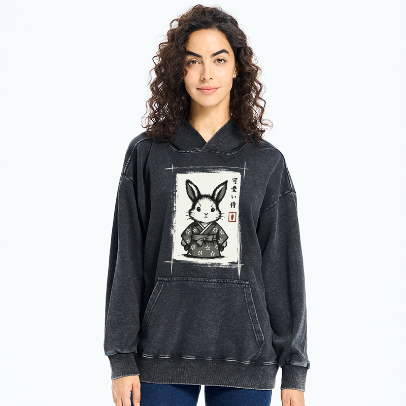 Tokyo-Tiger Woodcut Bunny Washed Hoodie
