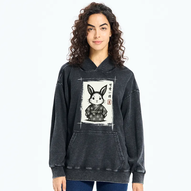 Tokyo-Tiger Woodcut Bunny Washed Hoodie