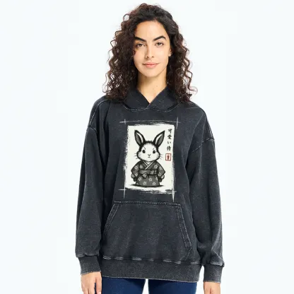 Tokyo-Tiger Woodcut Bunny Washed Hoodie