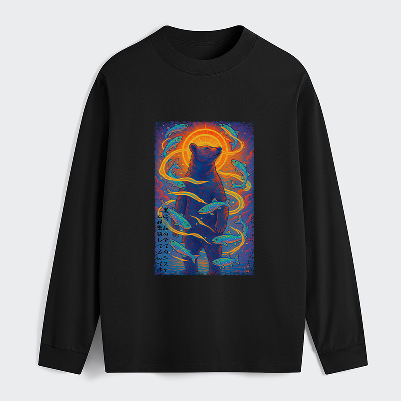 Tokyo-Tiger Ukiyoe Bear and Fish Vintage Poster Classic Long Sleeve T-Shirt