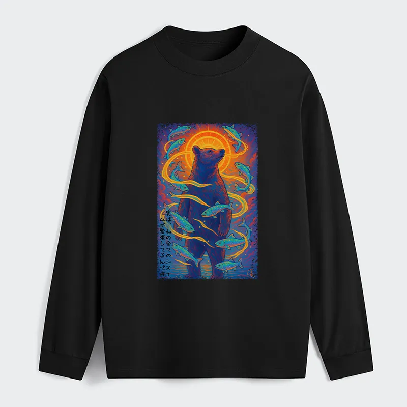 Tokyo-Tiger Ukiyoe Bear and Fish Vintage Poster Classic Long Sleeve T-Shirt