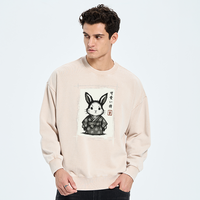 Tokyo-Tiger Woodcut Bunny Washed Sweatshirt
