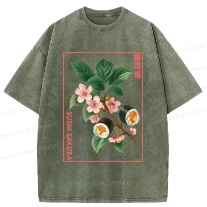 Tokyo-Tiger Sushi Sakura Tree Washed T-Shirt