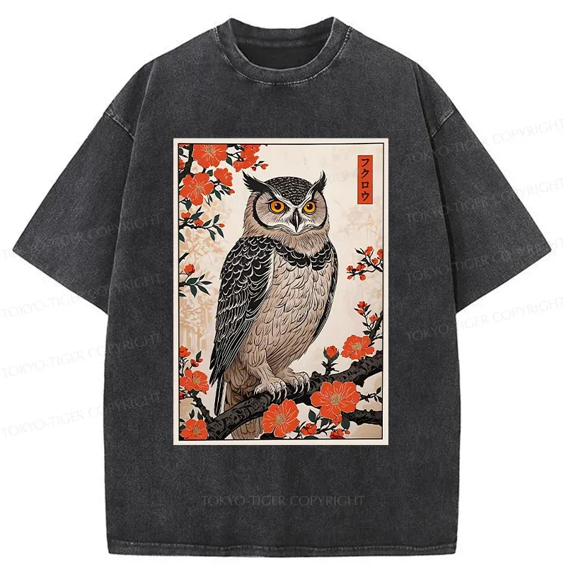 Tokyo-Tiger Vintage Japanese Owl Washed T-Shirt