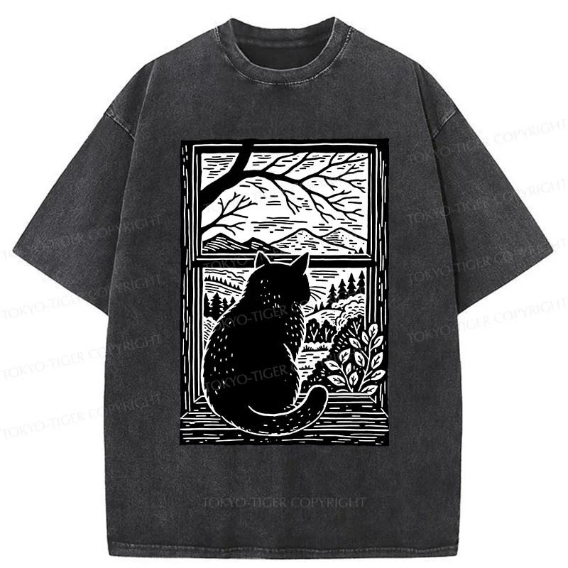 Tokyo-Tiger Cat Waiting For Its Owner Washed T-Shirt