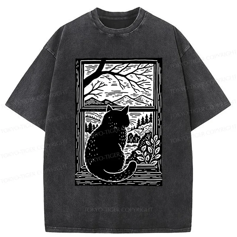 Tokyo-Tiger Cat Waiting For Its Owner Washed T-Shirt