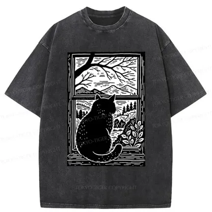 Tokyo-Tiger Cat Waiting For Its Owner Washed T-Shirt