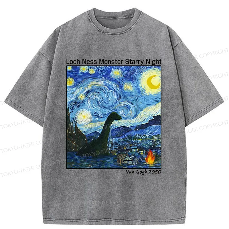 Tokyo-Tiger Loch Ness Monster Under The Stars Washed T-Shirt