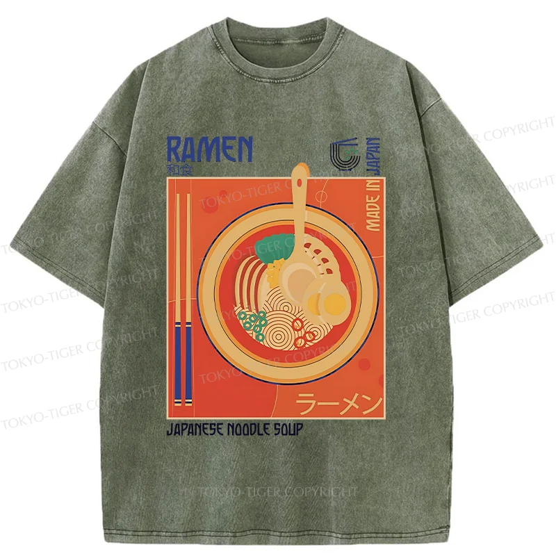 Tokyo-Tiger Ramen Poster Washed T-Shirt