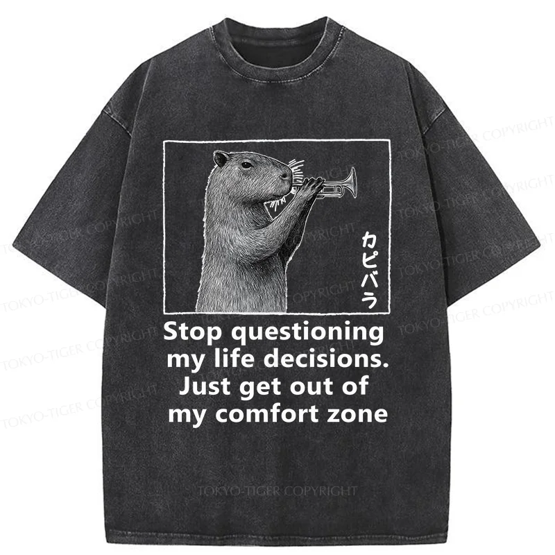 Tokyo-Tiger Capybara Playing A Trumpet Washed T-Shirt