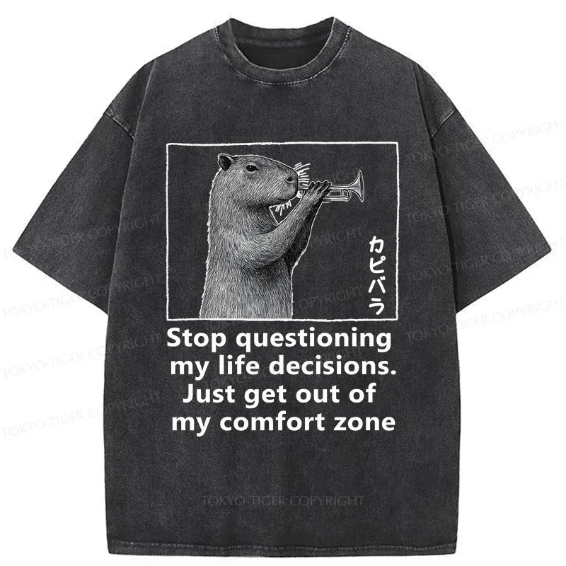 Tokyo-Tiger Capybara Playing A Trumpet Washed T-Shirt