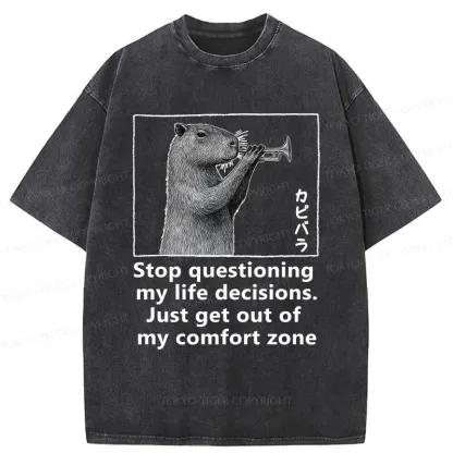 Tokyo-Tiger Capybara Playing A Trumpet Washed T-Shirt