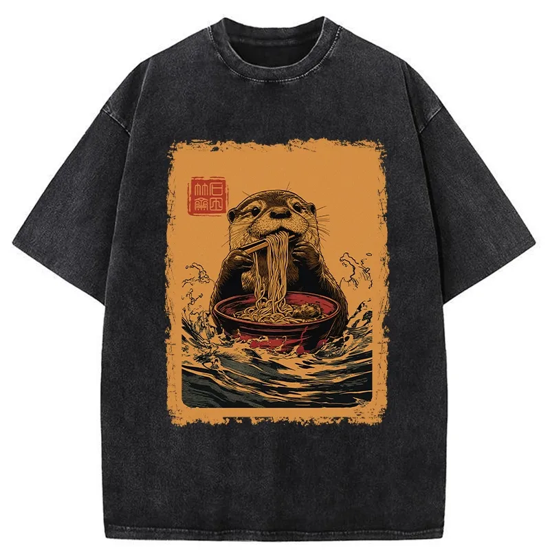Tokyo-Tiger Ramen Lover Otter Washed T-Shirt