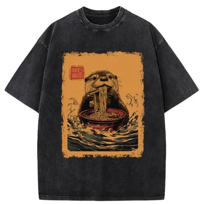 Tokyo-Tiger Ramen Lover Otter Washed T-Shirt