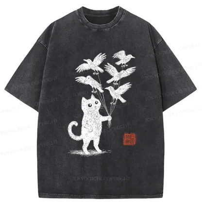 Tokyo-Tiger Cat And The Captured Crow Washed T-Shirt