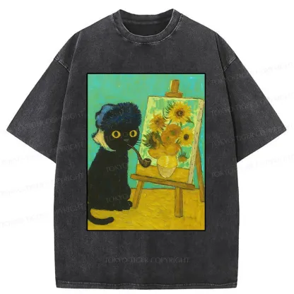 Tokyo-Tiger Cat Artist Washed T-Shirt