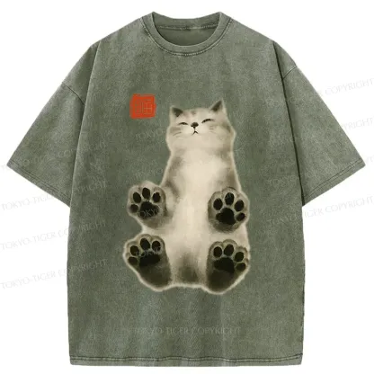 Tokyo-Tiger Fluffy Cat Washed T-Shirt