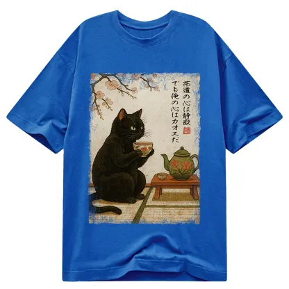 Tokyo-Tiger Tea Time With A Black Cat Classic T-Shirt