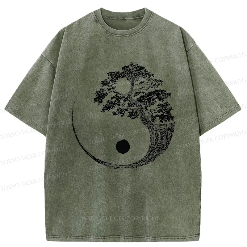 Tokyo-Tiger Yin-Yang Tai Chi Tree Washed T-Shirt