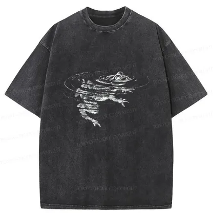Tokyo-Tiger Frog Emerging From The Water Washed T-Shirt
