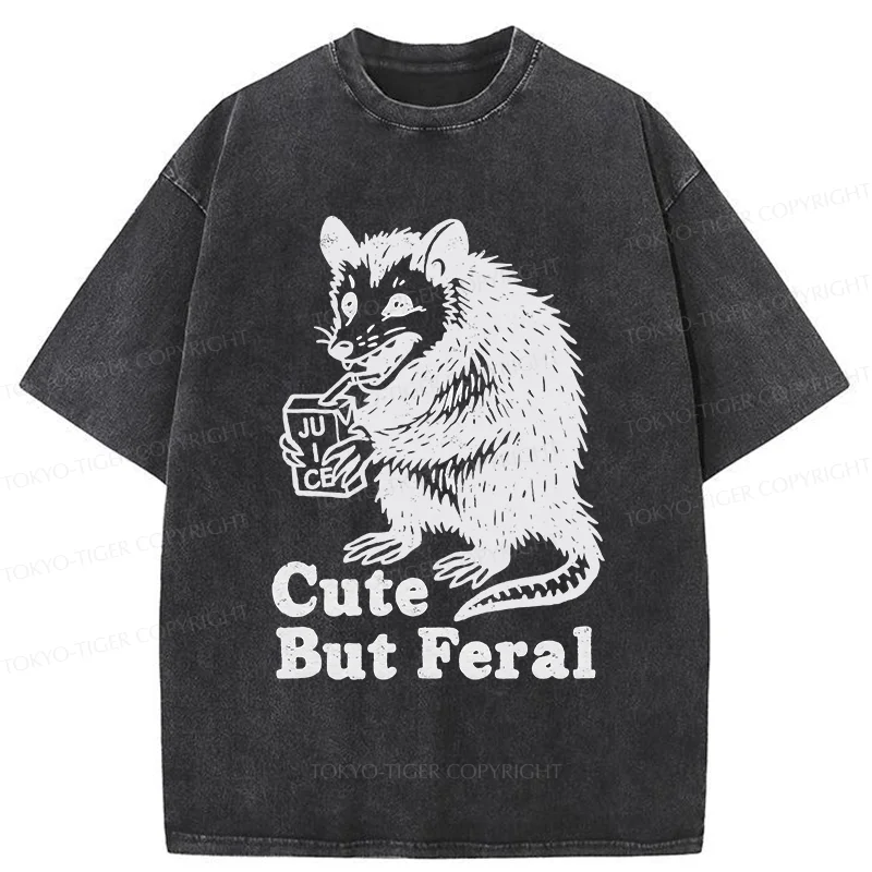 Tokyo-Tiger Opossum Drinking Juice Washed T-Shirt