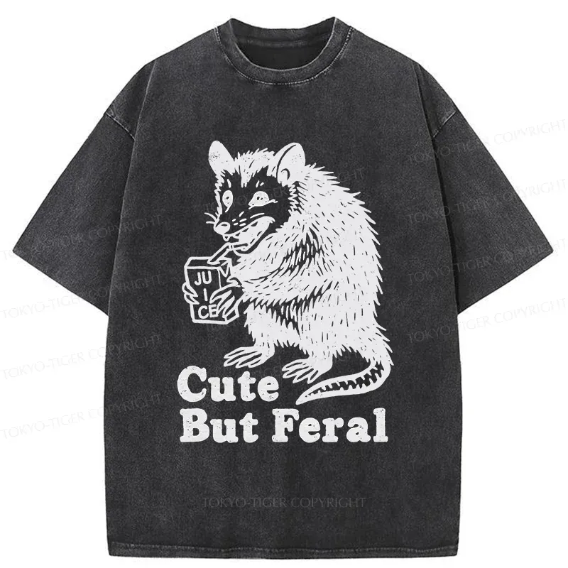 Tokyo-Tiger Opossum Drinking Juice Washed T-Shirt