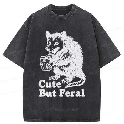 Tokyo-Tiger Opossum Drinking Juice Washed T-Shirt