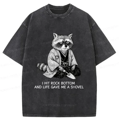 Tokyo-Tiger Raccoon Holding A Shovel Funny Washed T-Shirt