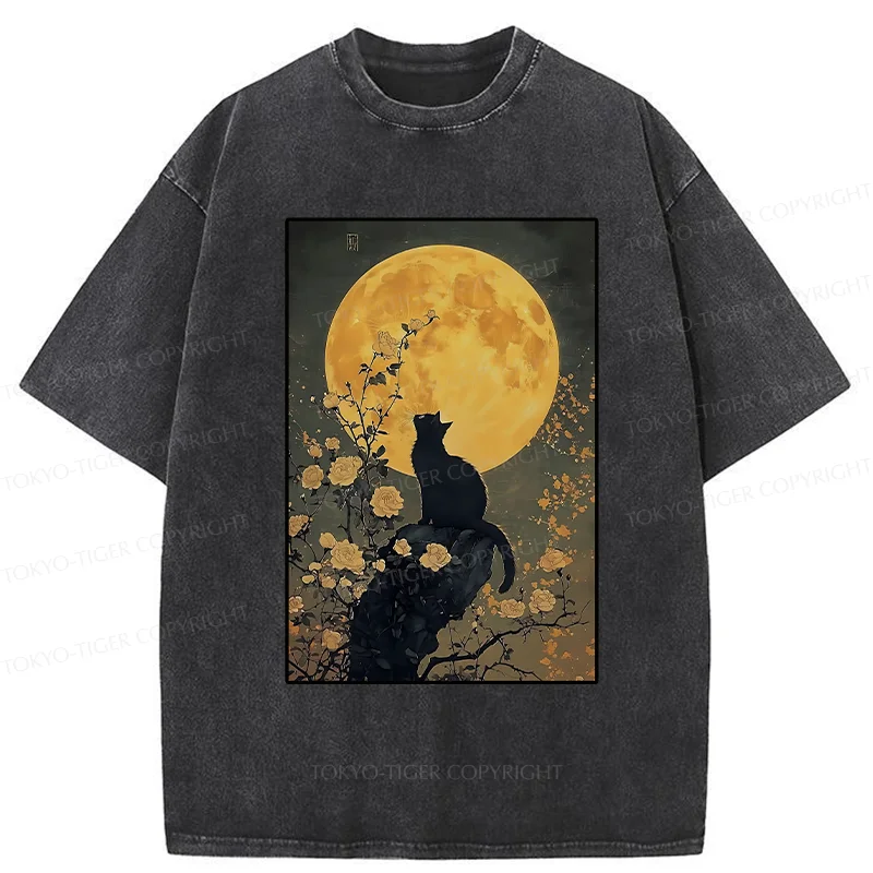 Tokyo-Tiger  Cat In The Moonlight Washed T-Shirt