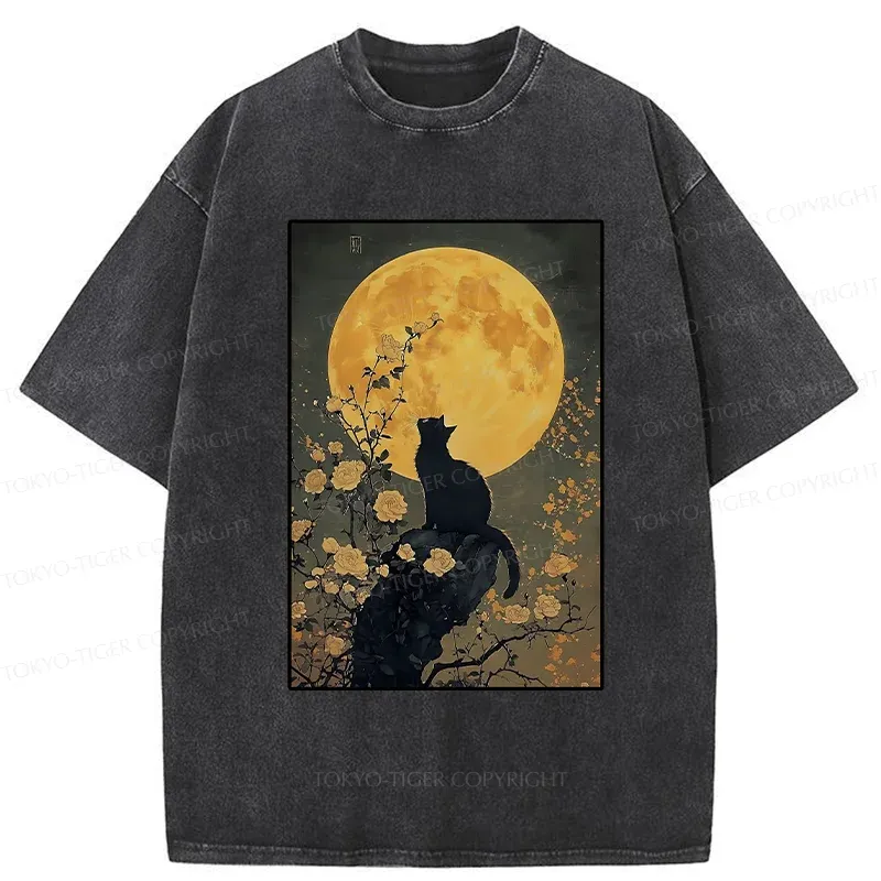 Tokyo-Tiger  Cat In The Moonlight Washed T-Shirt