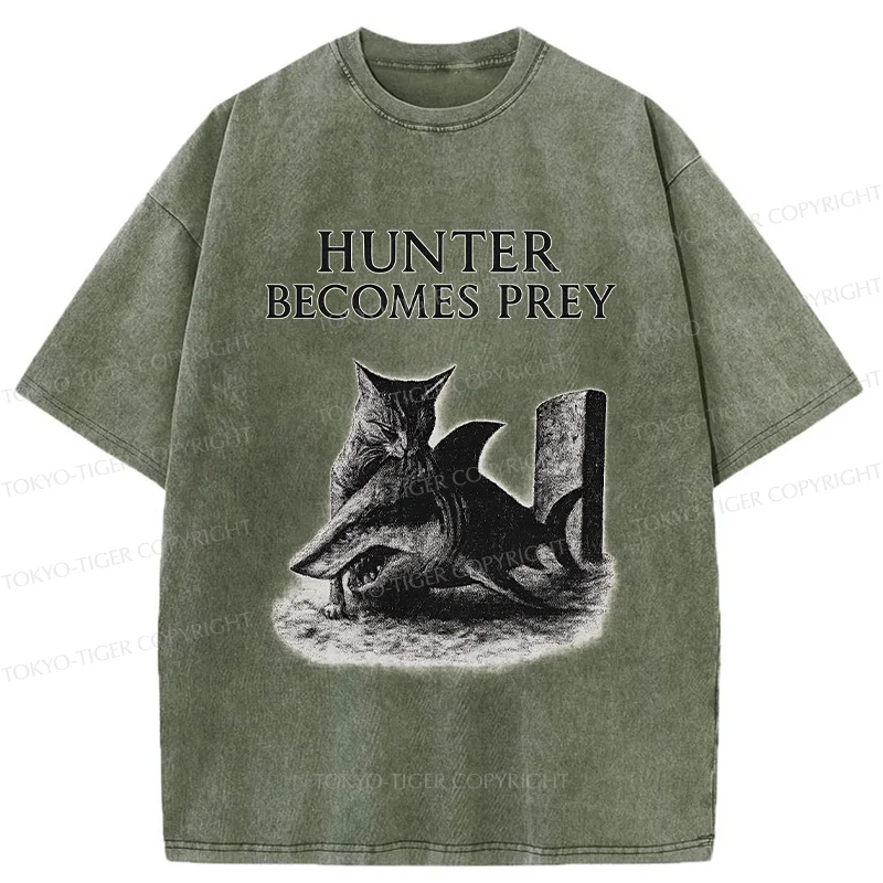 Tokyo-Tiger Cat Eats Shark Washed T-Shirt