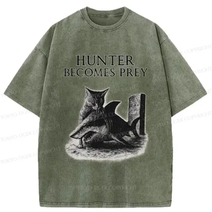 Tokyo-Tiger Cat Eats Shark Washed T-Shirt