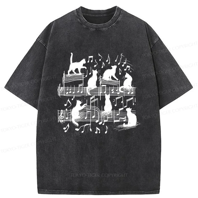 Tokyo-Tiger Cat Scratching Sheet Music Washed T-Shirt