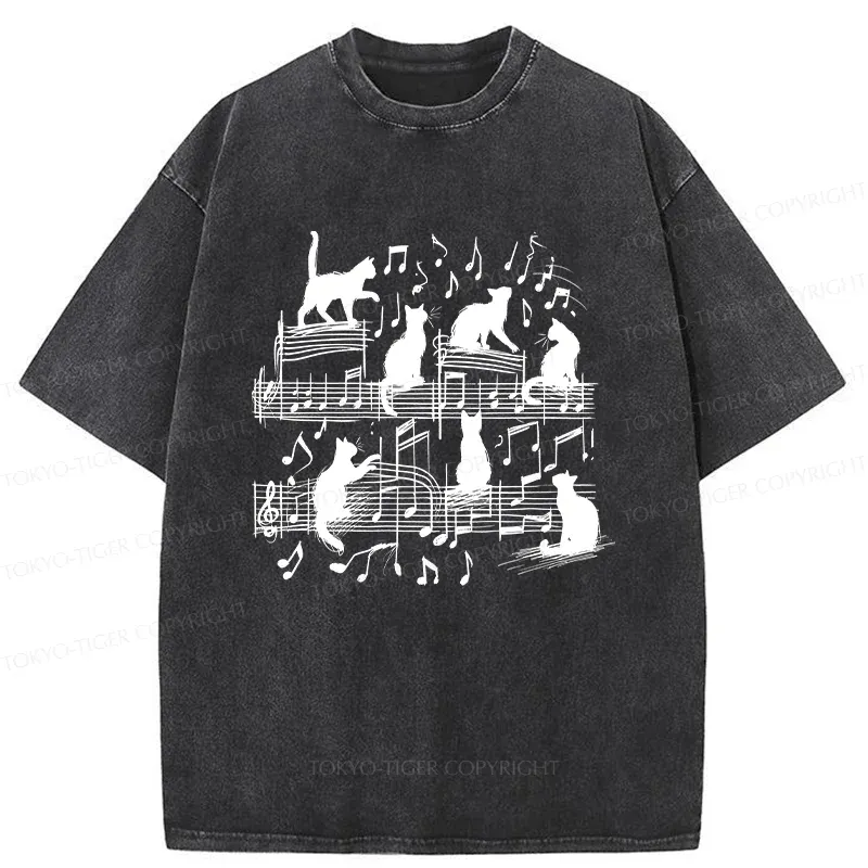 Tokyo-Tiger Cat Scratching Sheet Music Washed T-Shirt