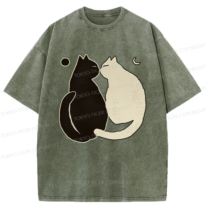 Tokyo-Tiger Yin Yang Cat Zen Washed T-Shirt