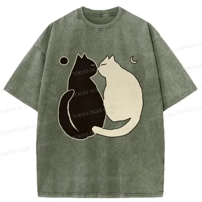 Tokyo-Tiger Yin Yang Cat Zen Washed T-Shirt