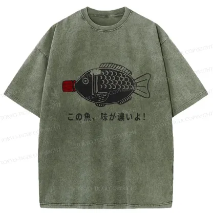 Tokyo-Tiger Fish-shaped Soy Sauce Bottle Washed T-Shirt
