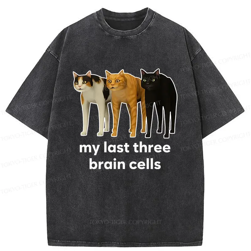 Tokyo-Tiger Brain Cells Cats Washed T-Shirt