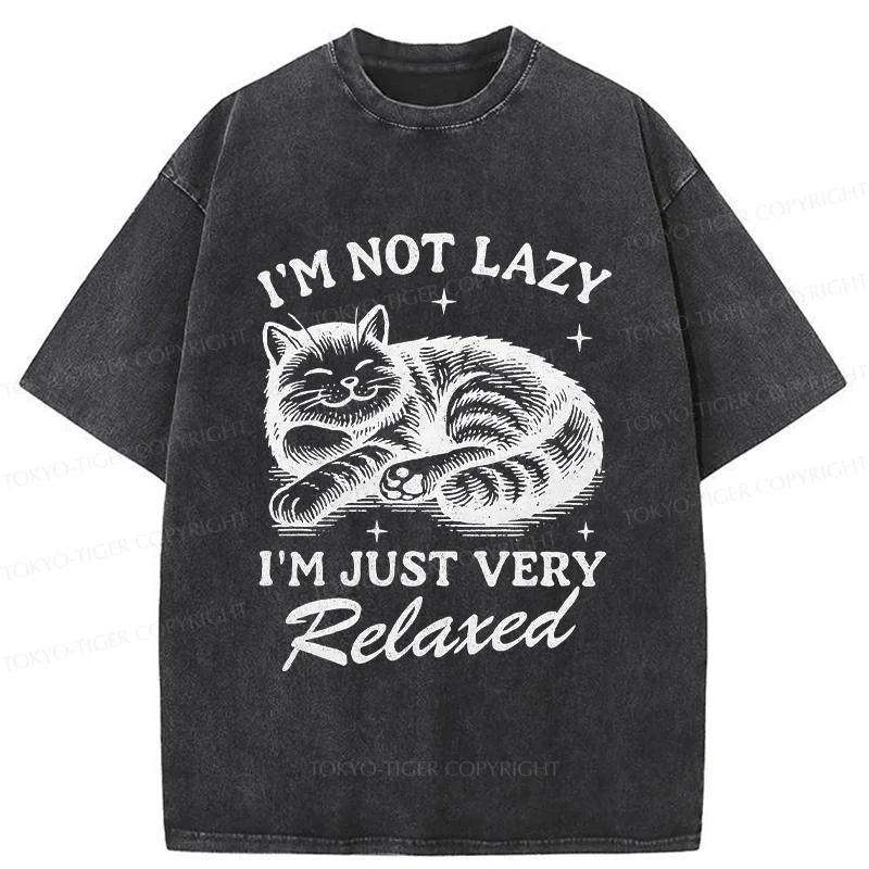 Tokyo-Tiger Lazy Cat Funny Washed T-Shirt