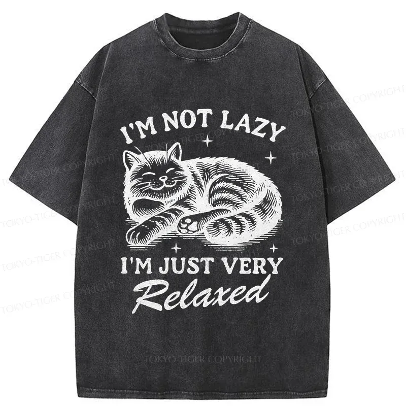 Tokyo-Tiger Lazy Cat Funny Washed T-Shirt
