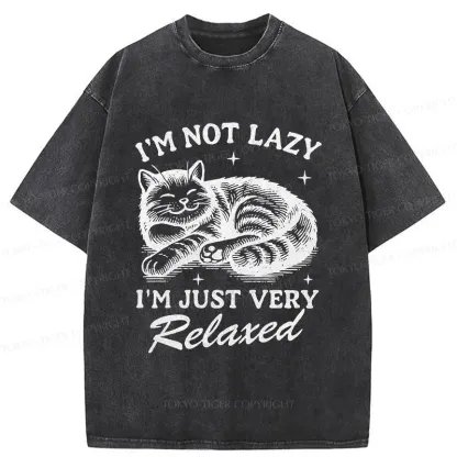 Tokyo-Tiger Lazy Cat Funny Washed T-Shirt