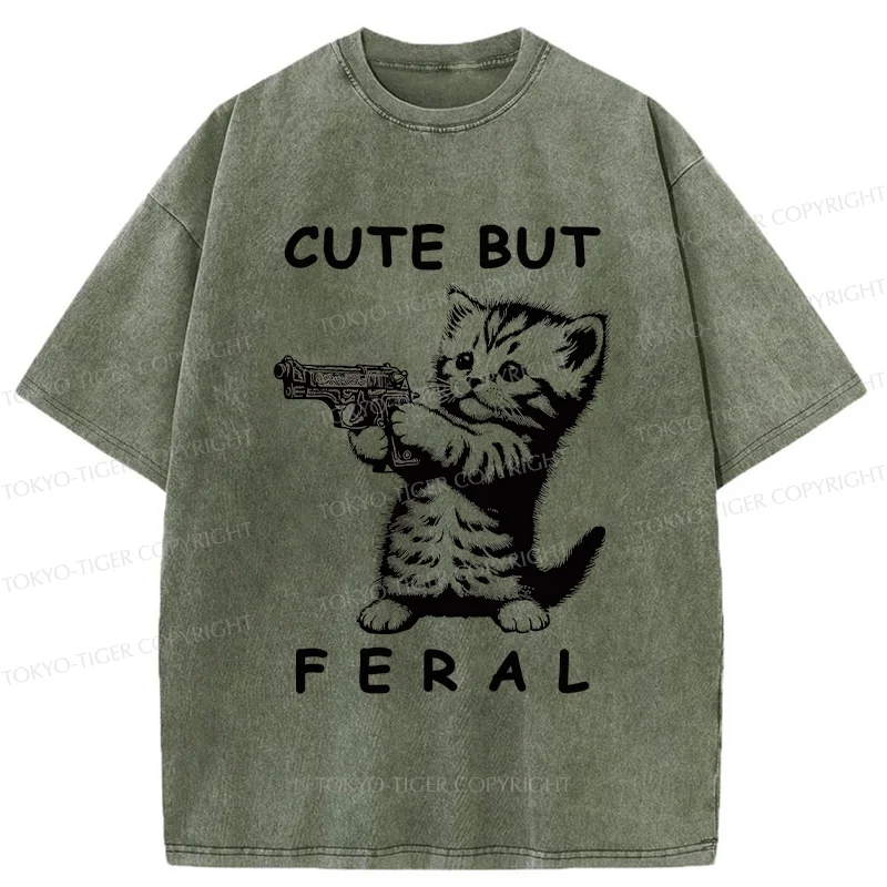 Tokyo-Tiger Ferocious Cat Washed T-Shirt
