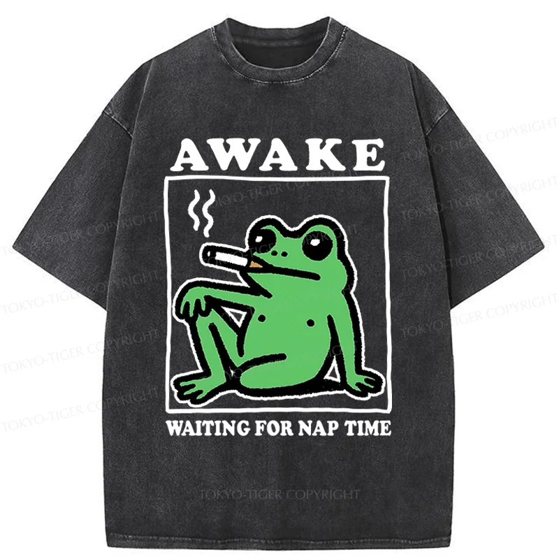 Tokyo-Tiger Frog Waiting For A Nap Washed T-Shirt