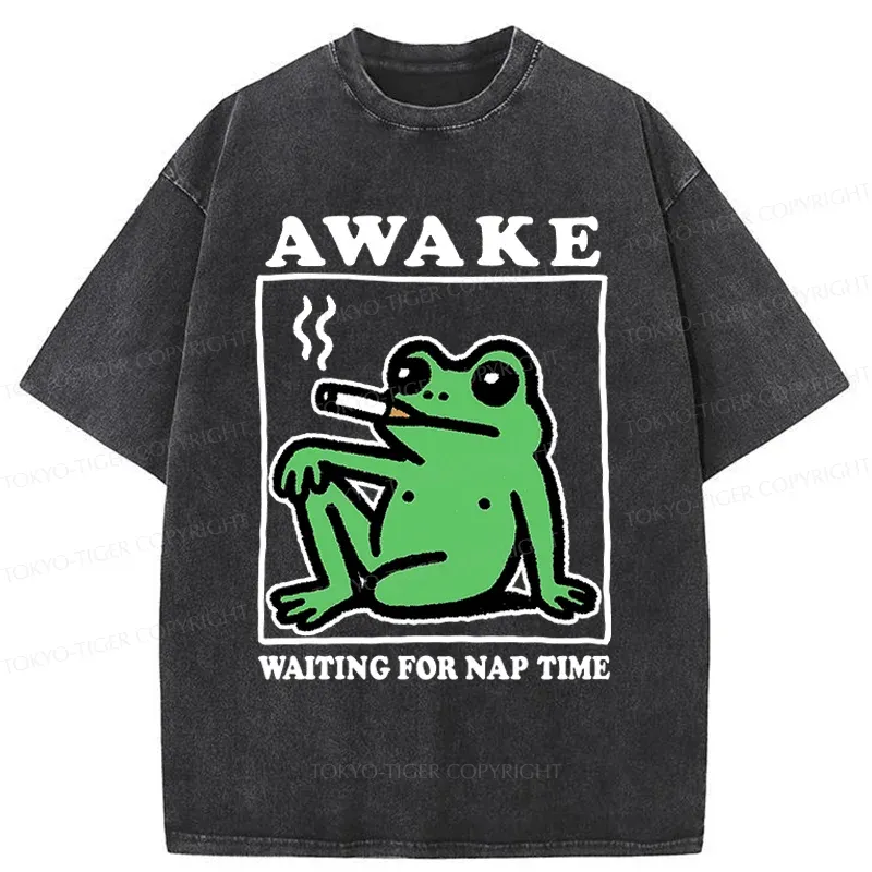 Tokyo-Tiger Frog Waiting For A Nap Washed T-Shirt