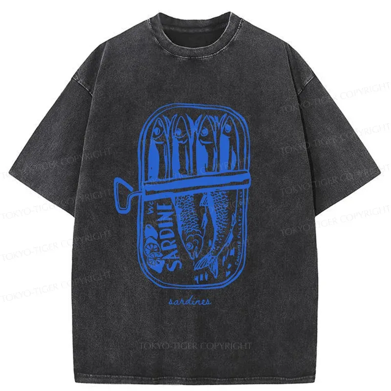 Tokyo-Tiger Woodcut Sardines Washed T-Shirt