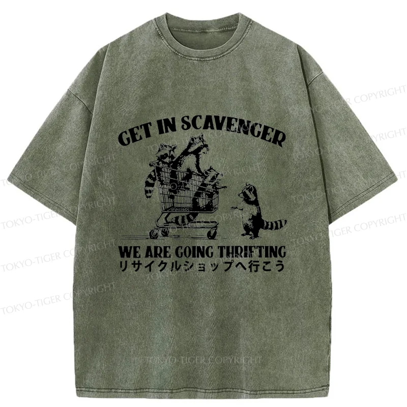 Tokyo-Tiger Raccoons Picking Up Trash Washed T-Shirt