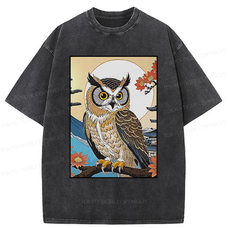 Tokyo-Tiger Owl Ukiyo-e Washed T-Shirt